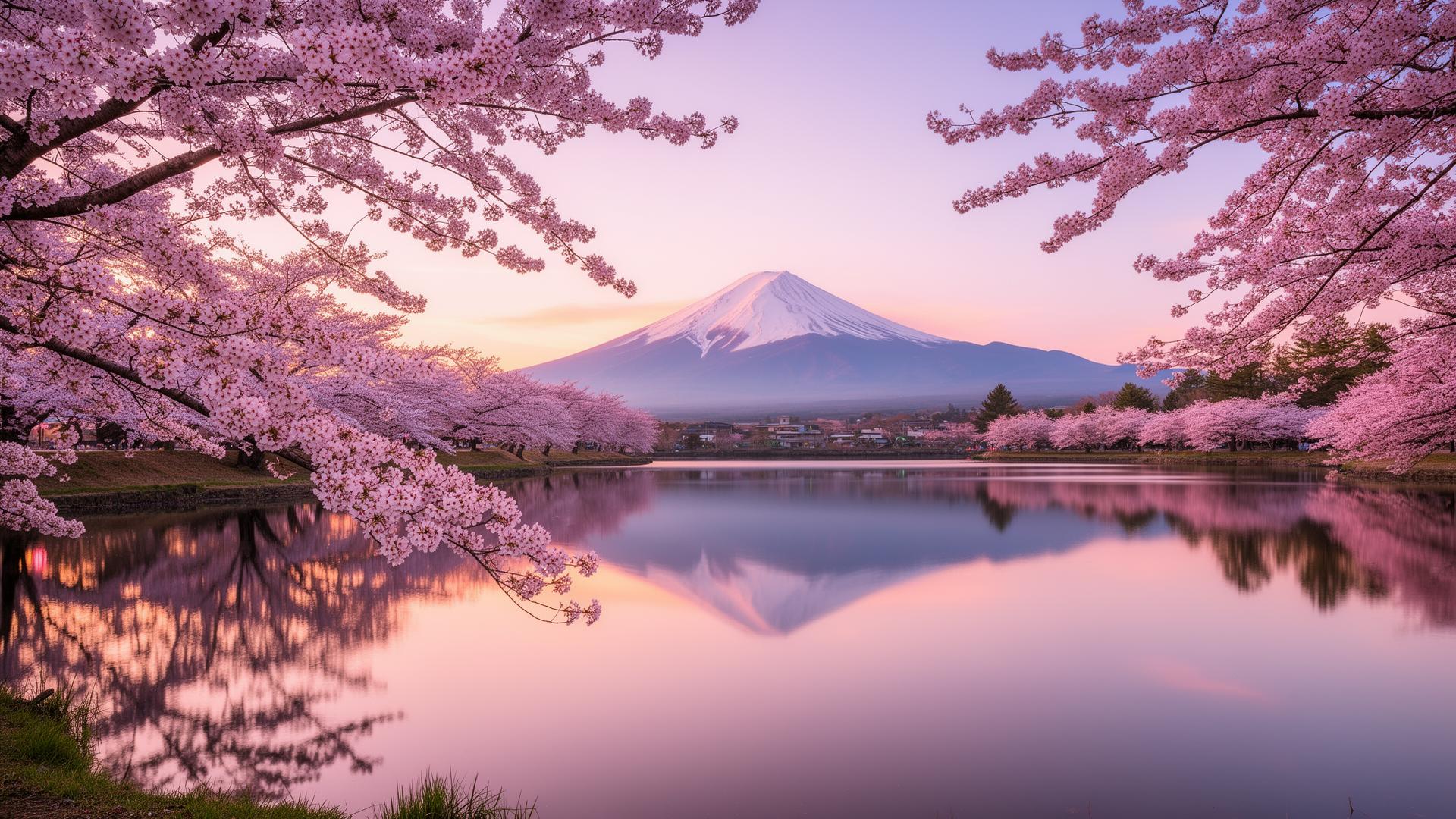 Monte Fuji con cerezos en flor al amanecer — itinerario de viaje a Japón por Viajandro