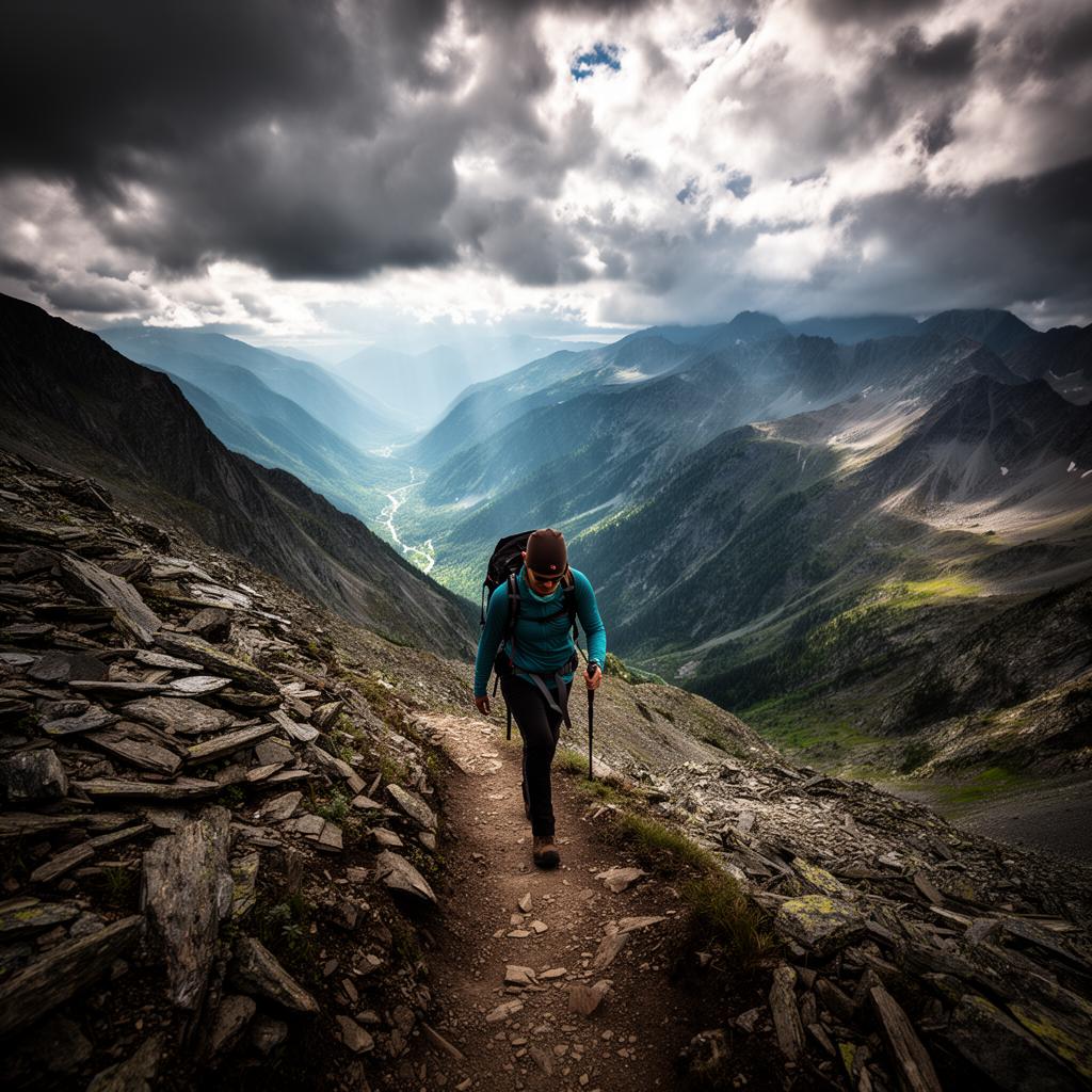Trekker on mountain ridge at dawn โ adventure travel planning by Viajandro